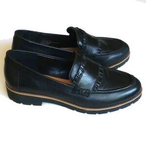 Kate Spade Kady Loafers 7 Black Leather Rubber Lug Sole